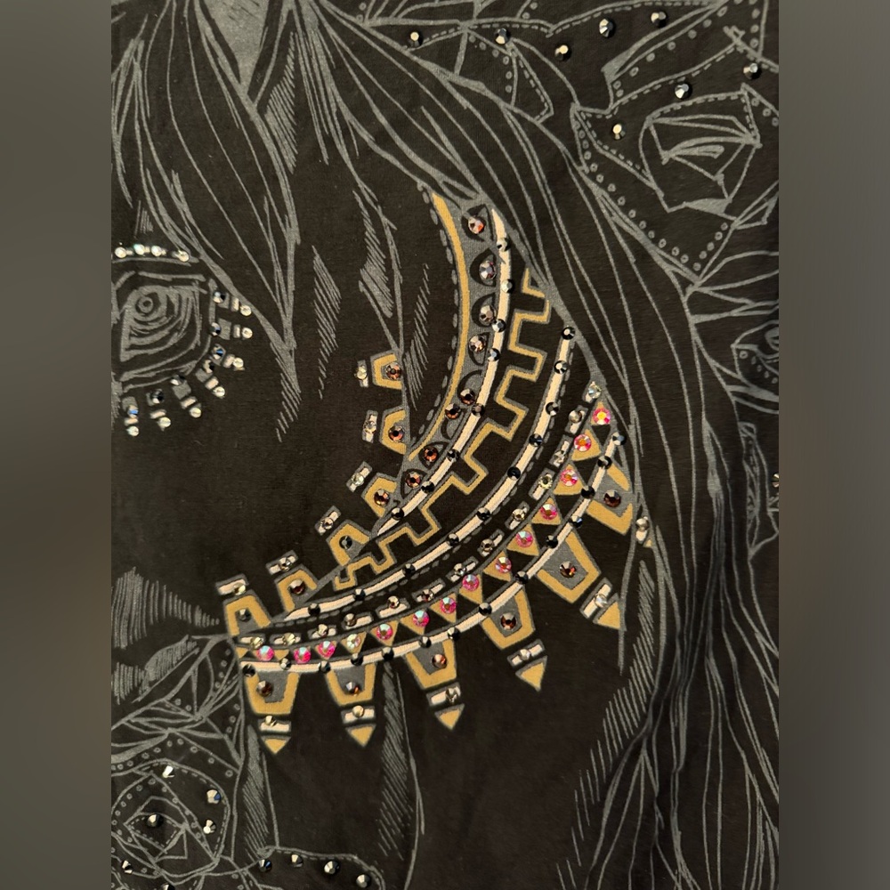 Key Closet Swarovski Studded Horse Short Sleeve Womens Black Size Medium & Small - Picture 6 of 11